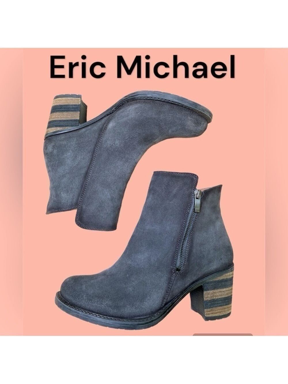 Eric Michael-gorgeous charcoal gray suede leather side zip boot size 9. EUC!